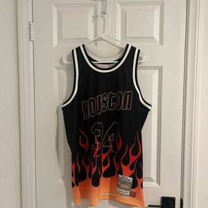 Mitchell & Ness Houston Olajuwon Black and White Swingman Jersey